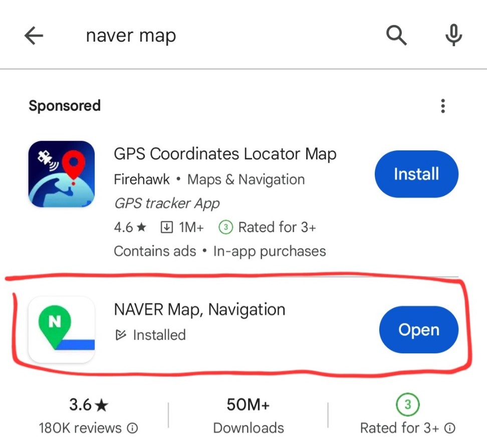 Install Naver Map mobile application