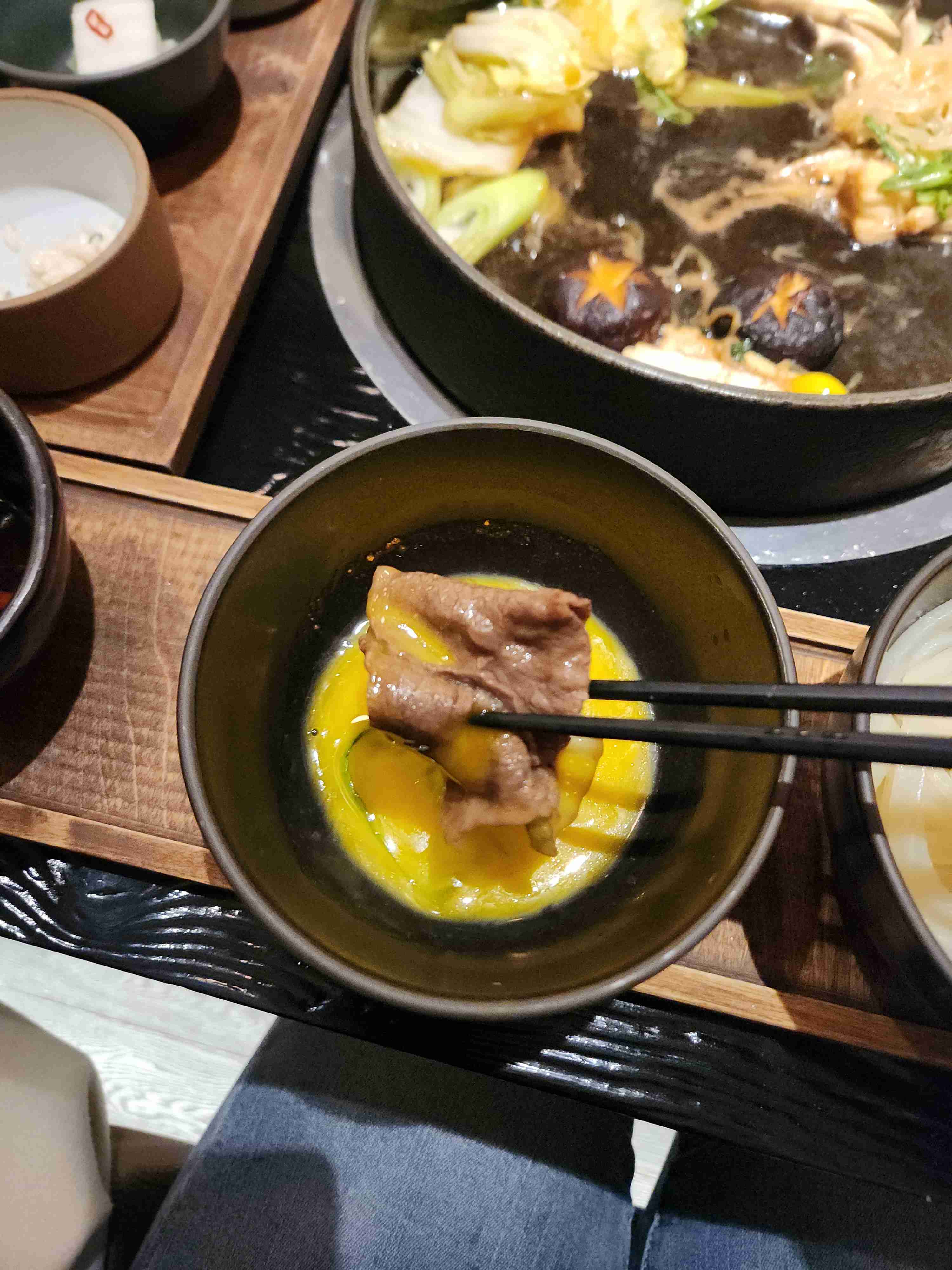 Sukiyaki and raw egg of Sukidang at Daeheung, Mapo-gu